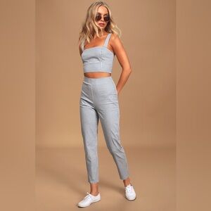 NWT Lulus Follow The Sun Blue & White Gingham Trouser Pants